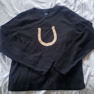 🐴 Cowgirl Horseshoe Gap Girls Large Size 10 Long Sleeve Black T-Shirt Y2K